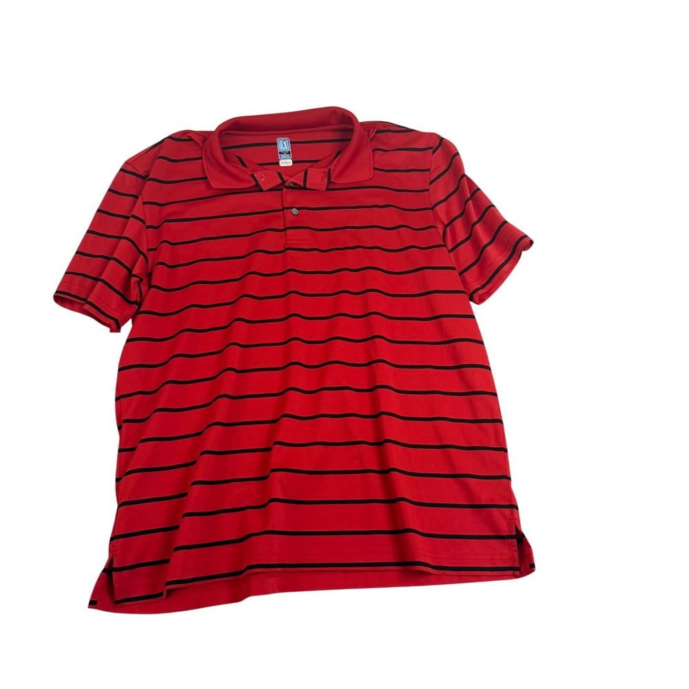 PGA Tour Mens Striped Golf Polo Shirt Red Black Short Sleeve Performance Size XL
